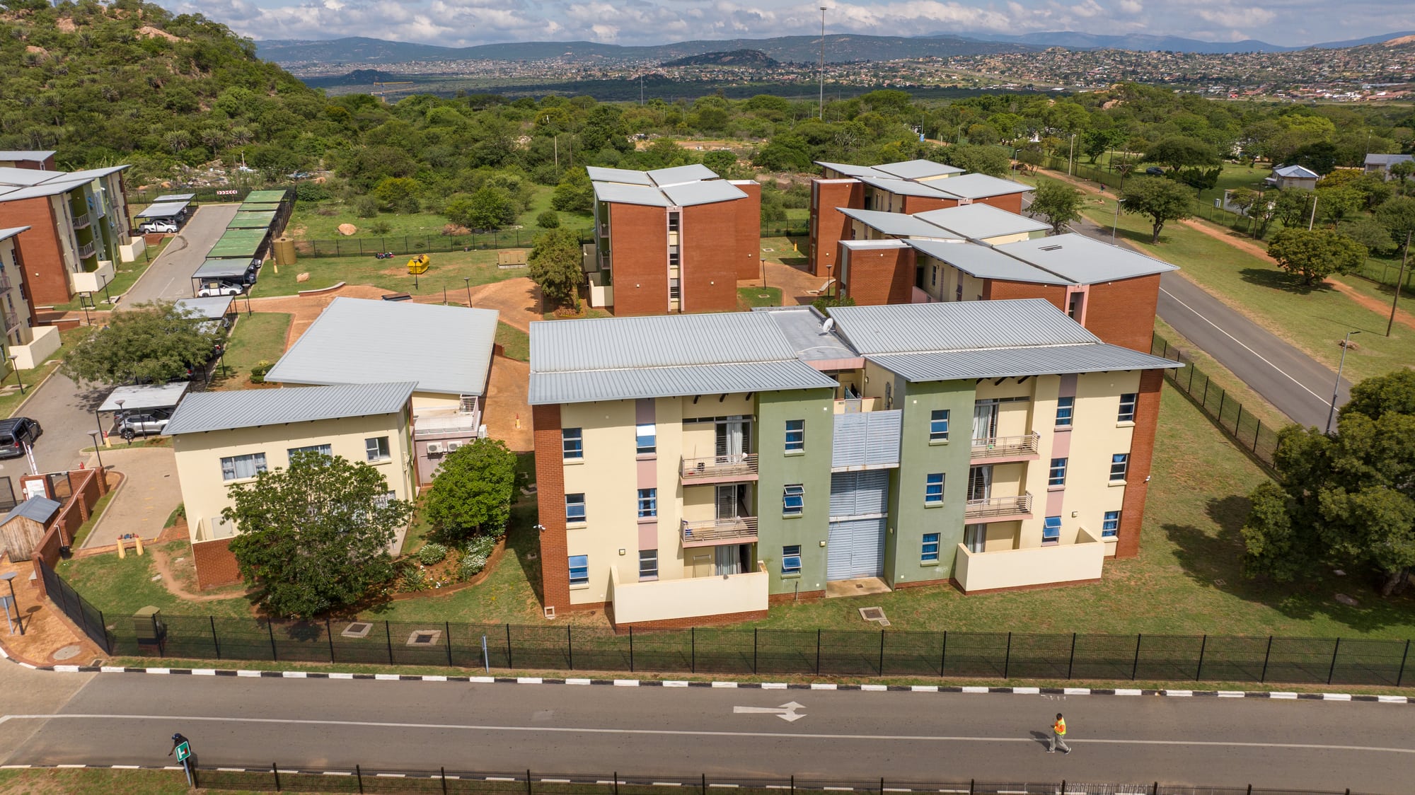 Close-up view of one of the residential blocks
